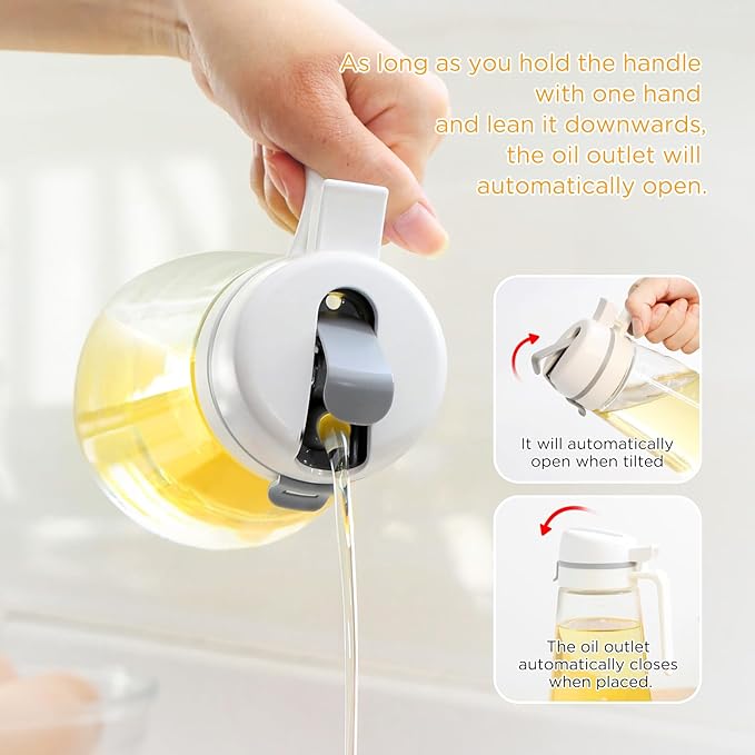 Auto Flip Glass Olive Oil Dispenser Bottle With Scale - Clear 29oz Kitchen Cruet Set of 2