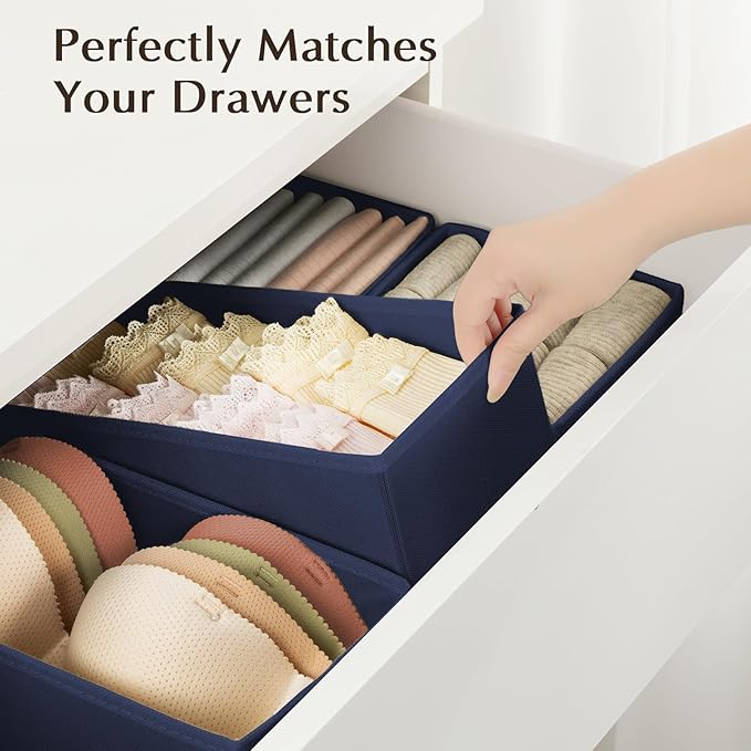 Drawer Organizers Clothes, Set of 8 Dresser Organizer Bins, Navy Blue