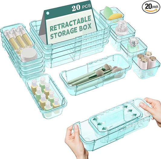 20 Pcs Clear Drawer Organizer, Adjustable Drawer Storage Box, Blue