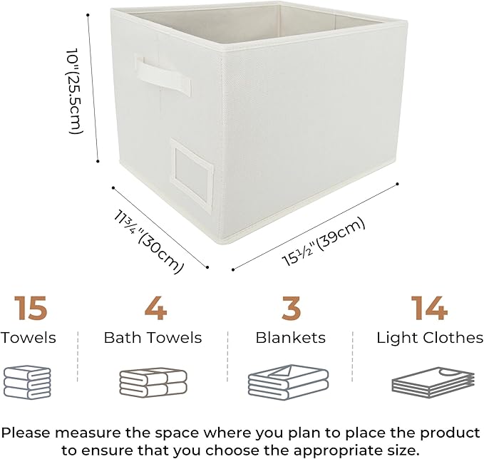 GRANNY SAYS Cloth Storage Bin with Label Holder, Closet Organizers and Storage Shelves, Sweater Storage Boxes for Closet Room, Storage Baskets for Organizing, Pearl White, Large, 3-Pack