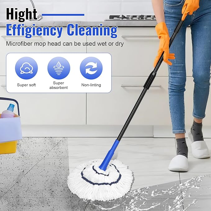 Self Wringing Twist Mop Replacement Head,Microfiber Mop Refill for Hardwood Vinyl, Tile, Commercial Household Clean,Safe on All Floors Types