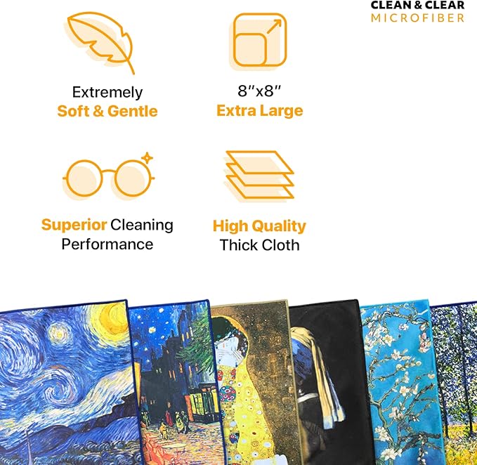 Extra Large [5 Pack] Classic Art Collection 2, Microfiber Cleaning Cloth - Ultra Premium Quality Microfiber Cloth(Best for Camera Lens, Glasses, Screens, and All Lens.)
