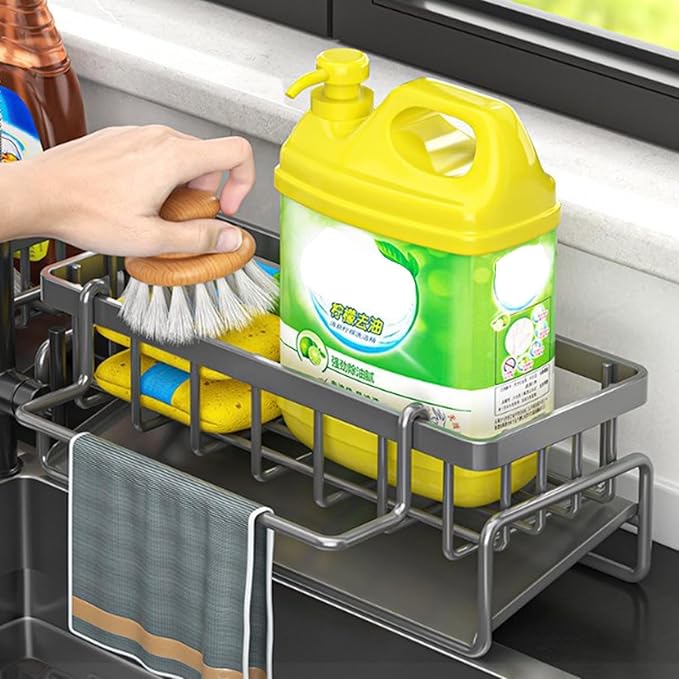Kitchen Sink Sponge Holder, Rustproof 304 Stainless Steel Sink Caddy with Brush Holder,Kitchen Sink Organizer for Sponge,Dish Brush,Soap Dispenser,