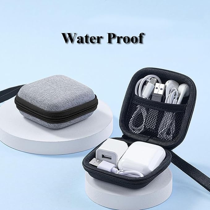 Charger Case,Mini Cable Organizer Cases,Pouch Case Bag,Small Charger Organizer,Waterproof Travel Storage Carrying Bag for USB Drives,Power Adapter,Earphones,Cords etc,Square,Gray