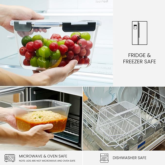 2 Pack Large Glass Storage Containers with Lids 85oz/10.5cup Big Airtight Glass Food Storage Containers for Rotisserie Chicken Watermelon Meal Prep