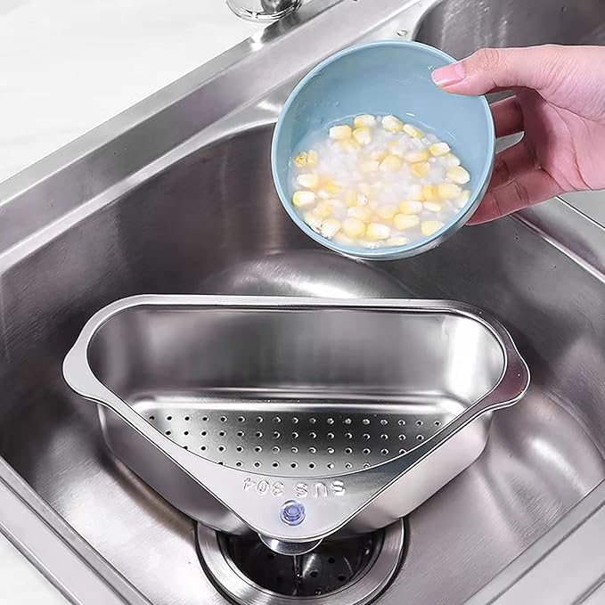 Stainless Steel Sink Strainer Basket Triangle Sink,Triangle Sink Drainer Basket for Sink Food Strainer or Storage Rack (silver)