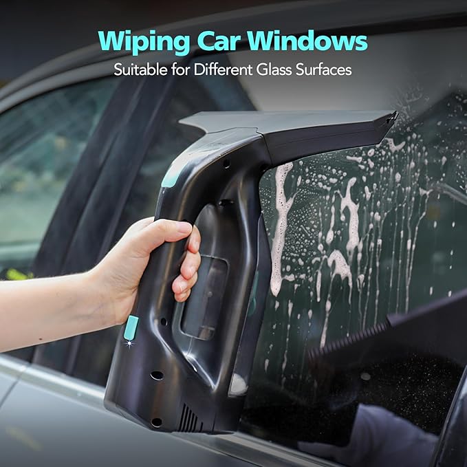 Window Vacuum Cleaner Kit Cordless, 35Min Runtime & 2 Suction Nozzles Cleaning Tool