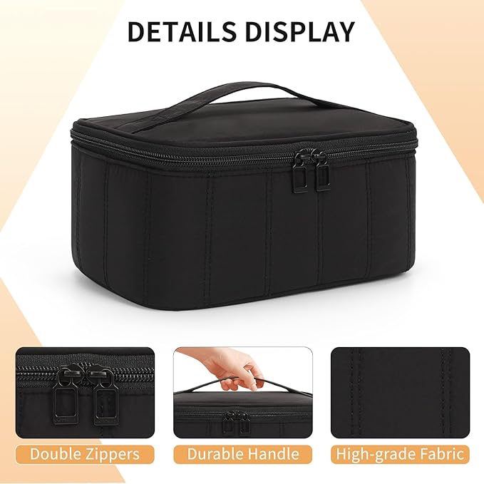 OCHEAL Black Makeup Bag - Portable and Spacious Cosmetic Organizer for Women's Travel with Handle, Divider, Large Capacity for Girls on the Go-Black