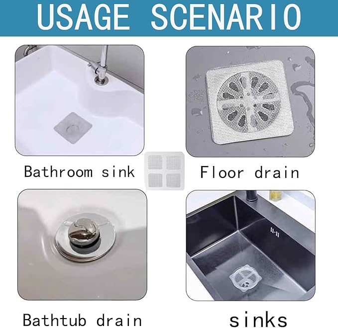Disposable Hair Catcher Shower Drain Cover Bathroom Strainer Stickers Dog Hair Catcher Cover for Showers bathtubs，mesh Filter Sink Strainer Stickers