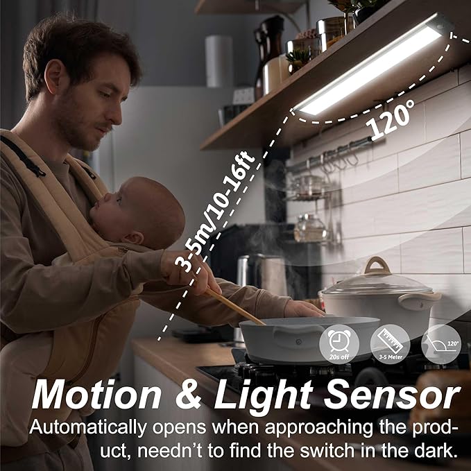 LEPOTEC 2 Pack Under Cabinet Lighting,54 LED Motion Sensor Light Indoor,2500mah Rechargeable Under Counter Lights Wireless,Magnetic Battery Operated Closet Night Lights for Kitchen,Bedroom,Stairway