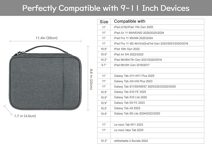 Dadanism Electronics Travel Organizer Case, Double Layers Cord Organizer Travel All-in-One Storage Bag for Cable, Cord, iPad, Chargers, fits 9-11'' Tablets, Portable Tech Accessories Bag, Space Gray