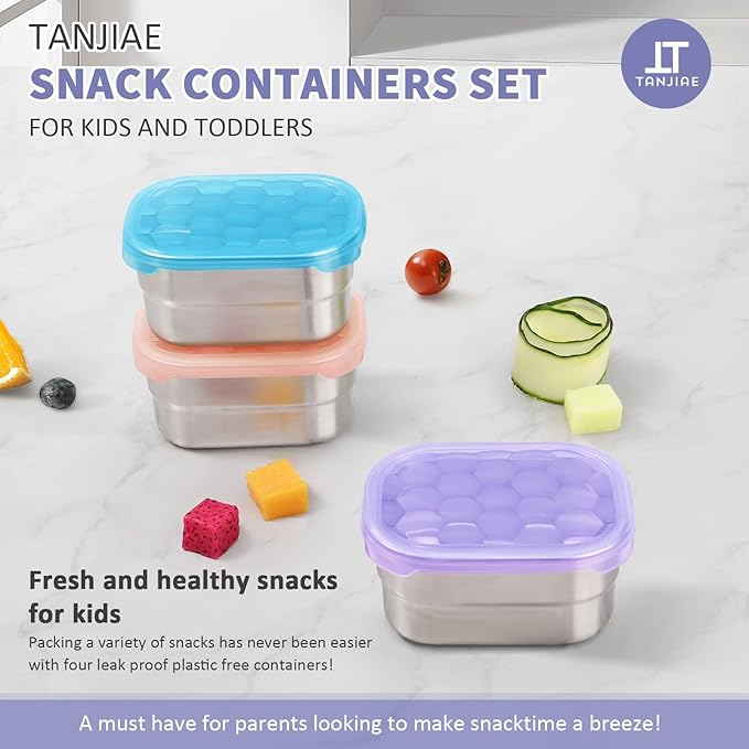 Tanjiae Snack Pro - Small (1 CUP) Stainless Steel Snack Containers for Kids | Easy Open Leak Proof Food Containers with Silicone Lids