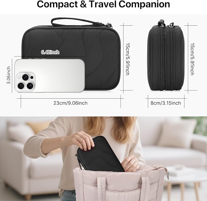 Skycase Tech Pouch - Lightweight Electronics Organizer Travel Case - Double Layers Cable Organizer - All-in-One Storage Bag for Charger, Cord, Phone, Flash Drive, Essentials
