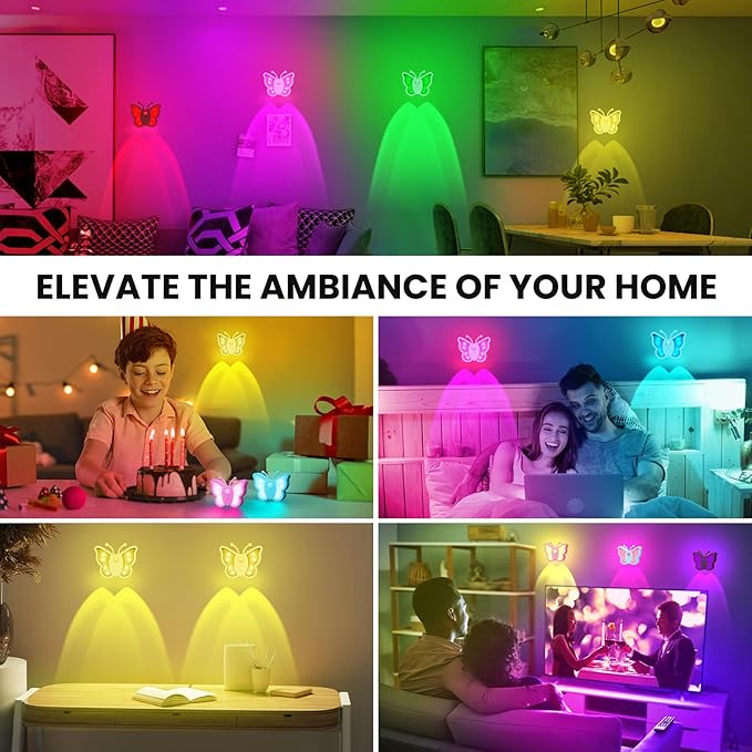 LOFTEK Rechargeable Motion Sensor Night Light, RGB Color Changing & Dimmable Butterfly Night Light for Kids, Wireless Stick on Wall, Bedside, Bathroom, Hallway, Stairs, Cabinet, Black