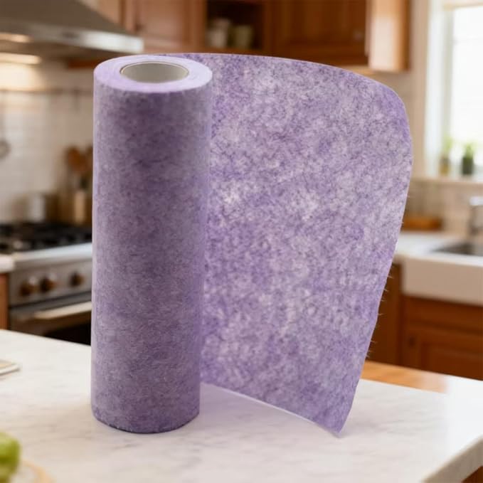 Coconut Fiber Dishcloth Roll – Eco-Friendly Reusable Cleaning Cloths, 20 Sheets (25×25 cm), Highly Absorbent & Quick-Dry Kitchen Towels with Easy-Tear Point-Break Design (1, Purple)