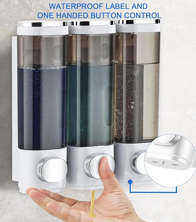 Shampoo and Conditioner Dispenser Shower Soap Dispenser Shampoo Dispenser Body Wash Dispenser for Bathroom,Large Capacity, White Silver