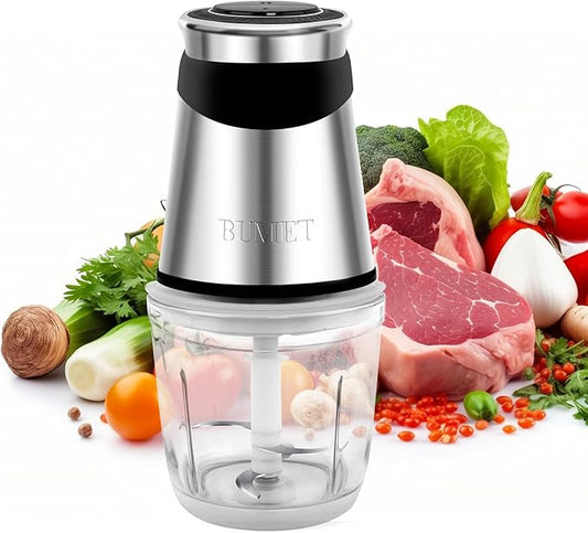 BUMET Electric food processor vegetable chopper 500W one 2.5cup bowl one bi-layer 4 blades Mini Food chopper for home use,Mincing, and Puree for kitchen aid, baby foot