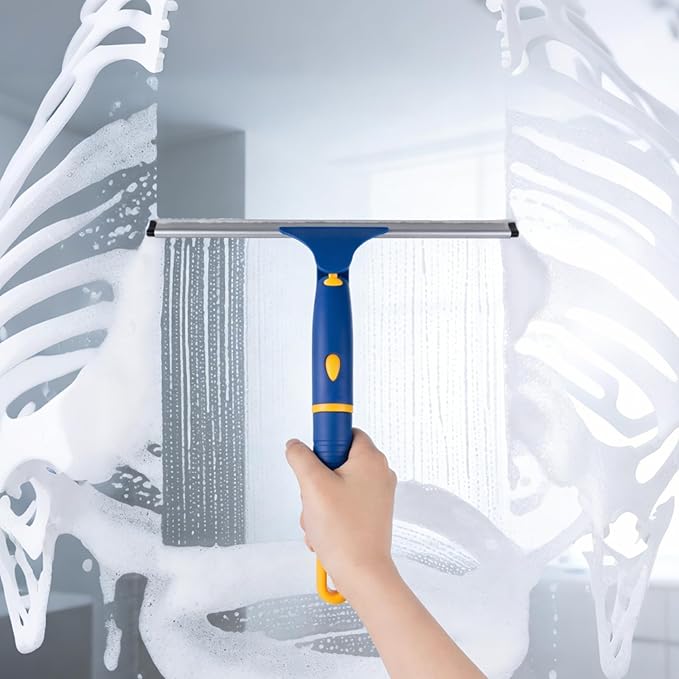 ITTAR 12 inch Rotatable Shower Squeegee for Glass Doors, Multi-Purpose Window Squeegee with Hook & Refill Rubber Blade