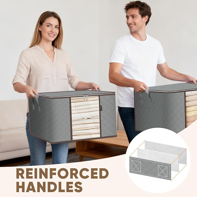 2 Pack Clothes Storage Bags, 16 Gallon Storage Containers with Reinforced Handle