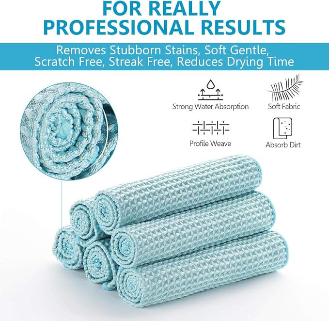 ZHIDIAN Waffle Weave Microfiber Towels, Premium Waffle Knit Car Detailing Towel, Auto Windows Glass Cleaner Cloth, No-Odor Streak-Free Small Cleaning Rags, 8Pack-12x12, Pale Blue