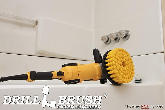 Bathroom Accessories - Cleaning Supplies - Boat Brush - Deck Scrub Brush – 7in - Medium Yellow Bristles - Variable Speed Polisher - 5/8 x 11 Threaded Hub - Tile - Shower Cleaner - Porcelain – Flooring