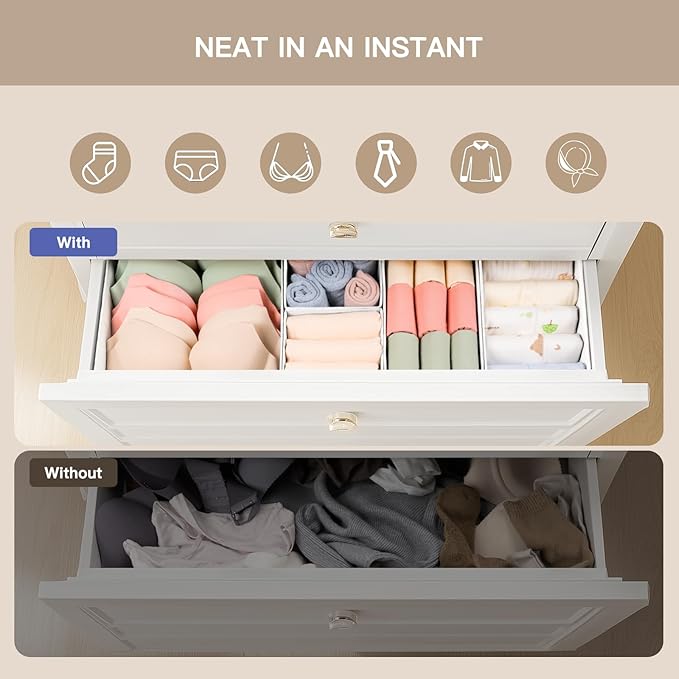 Drawer Organizer Clothes, 21 Pack Dresser Organizer for Baby Clothes, White