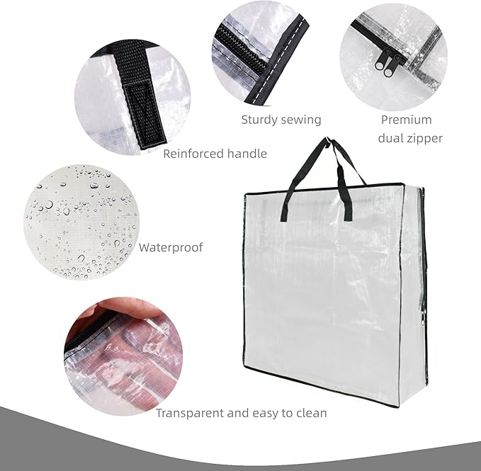 5 Pack Moving Bags, Wreath Storage Bag, Garland Container, Clear Storage Bags with Handles and Zippers Moving Bag for College Carrying, Bedding, Toys Organizer, Under the Bed Storage