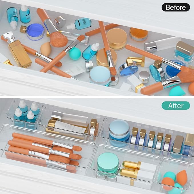 12 Pack Clear Drawer Organizer Set, Acrylic Drawer Storage Trays, Office
