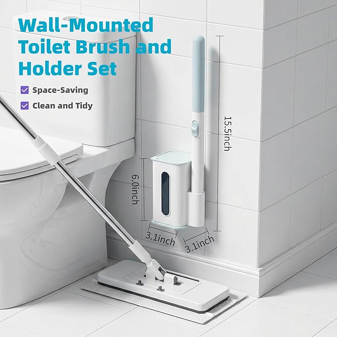 Disposable Toilet Bowl Cleaner Wand, Compact Toilet Brush and Holder with 32 Pre-Loaded Cleaner Refills, Wall-Mounted Disposable Toilet Brush Ideal for RV, Camper and Small Bathroom