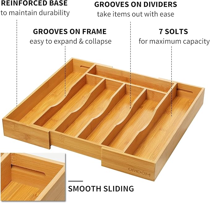 2-Piece Bamboo Silverware Organizer