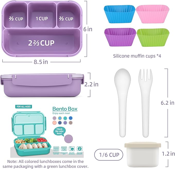 QQKO Bento Box Adult Lunch Box, Lunch Containers for Adults Men Women, Kids Lunch Boxes for School with 4 Compartments, Sauce Container