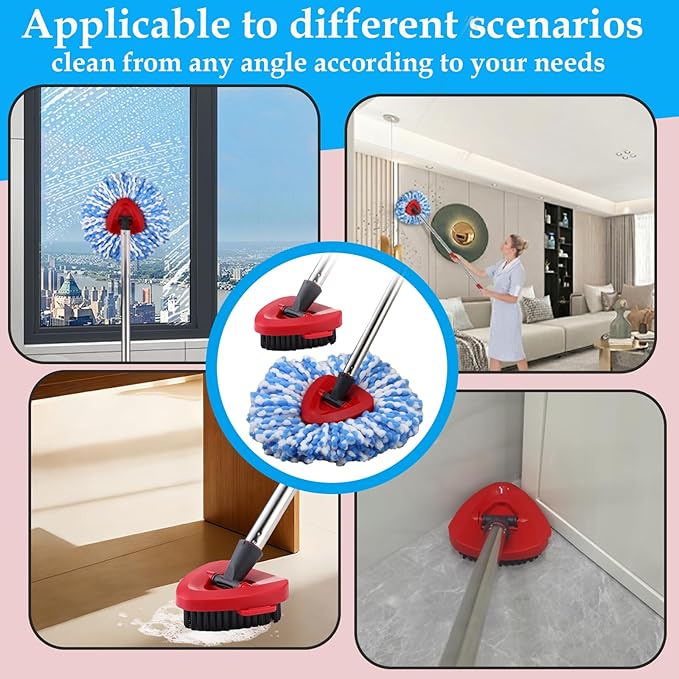 Mop Heads Replacement Handle for Ocedar RinseClean 2-Tank System, 2 Microfiber Mop Refills, 1 Mop Handle (30-58in Adjustable 4-Section Pole), 2 Scrub Brush, 1 Spin Base for O Cedar Mop