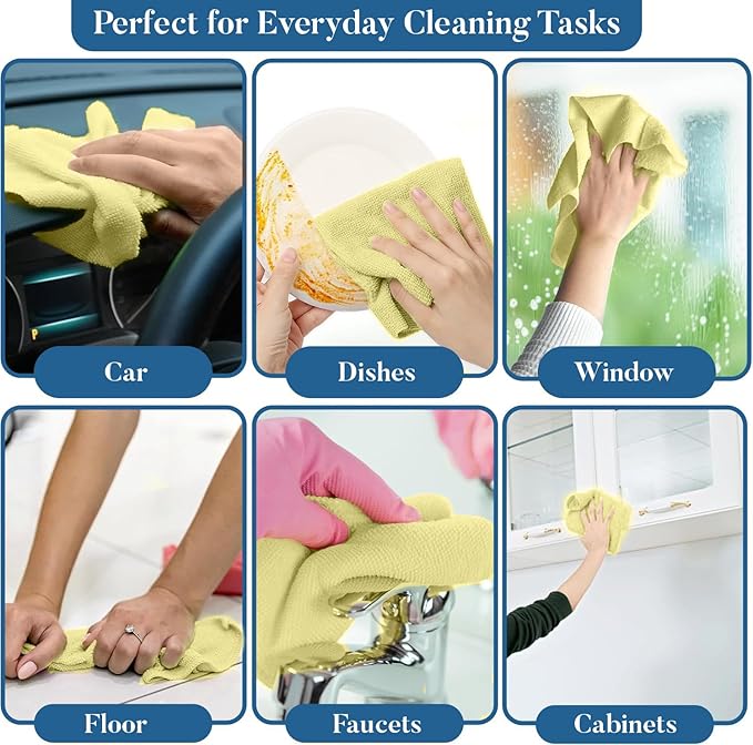 DAN RIVER Microfiber Cleaning Cloth Roll - 30 Pack,12x12 Inch Reusable Tear Away Lint-Free Cloth for Kitchen, Car and Home -Streak-Free Towels for Dusting, Glass, Electronics & Dish Cleaning (Yellow)