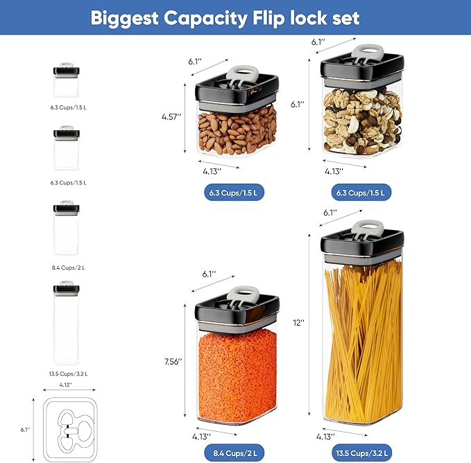 Chef's Path Airtight Food Storage Containers Set for Home Organization - 7 Piece Largest Flip Lock Set w/more Capacity