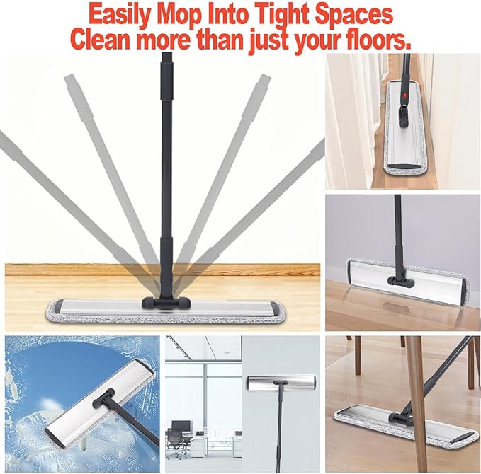 18 Professional Microfiber Mop Large Flat Mops for Floor Cleaning 4 Reusable Washable mop Pads Hardwood Cleaning System Wet and Dust Mop with 61in Long Stainless Steel Handle