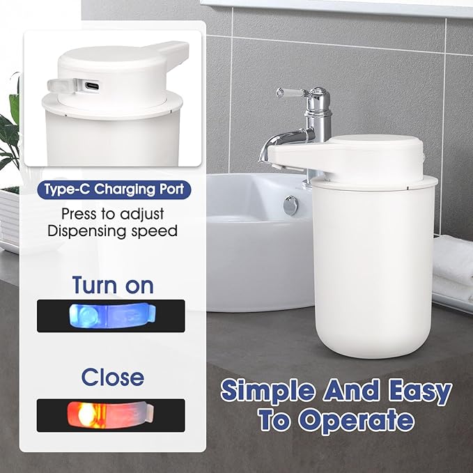 2 Pack Automatic Foaming Soap Dispenser, 10.5oz Touchless Electric Hand Soap Dispenser, Rechargeable Foam Pump for Bathroom Countertop, Kids & Family Use (White)