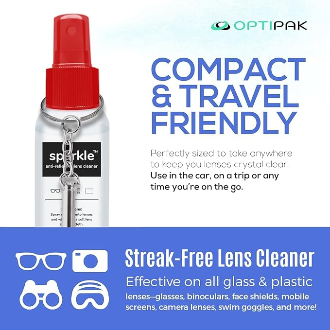 Sparkle Anti-Reflective Safe Lens Cleaner & Repair Kit – (2) 2oz Glasses Cleaner Spray, (2) Microfiber Cloth & Keychain Screwdriver for Eyeglasses, Sunglasses, Lenses & Screens (5 Piece Set)