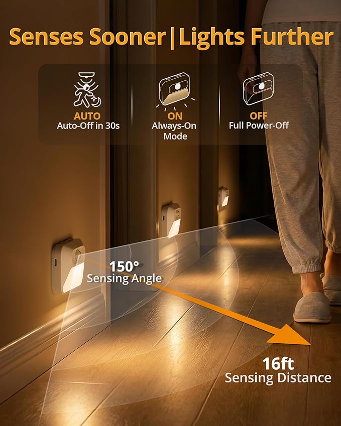 Lyridz Smart Sync Linkable Night Lights with 3-in-1 Charging Dock, Rechargeable Motion Sensor Nightlight, Dimmable Step Lights for Stairs, Hallway, Bathroom, Bedroom, Nursery, Pets, 3 Pack
