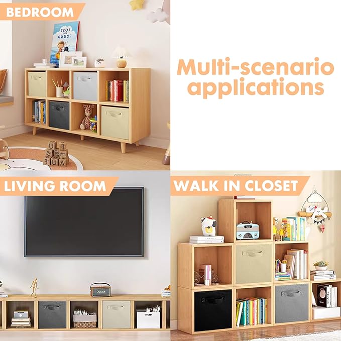 Foldable Fabric Storage Cubes, Black, Beige, Grey
