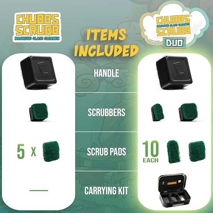 Chubbs Scrubb Magnetic Glass Cleaner Kit - Mini Magnet Scrubber for Hard-to-Reach Stains on Glass, Ceramic & Metal
