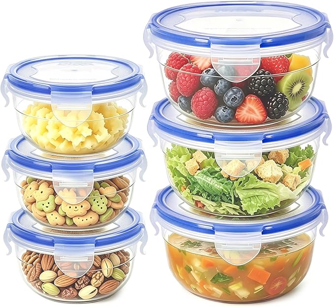 KIGI Leak-Proof Plastic Bowls, Airtight Lid, BPA Free, Ideal for Food Storage, Soup, Snack, Fruit, Meal Prep & Lunch, 4 Sided Locking Lid