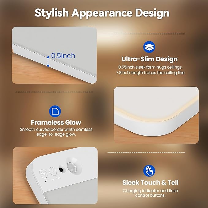 KINDEEP Motion Sensor Ceiling Light: Battery Operated Ceiling Light Wireless Indoor for Shower, Closets, Stairs, Hallway, Pantry, 3 Color Temperatures Dimmable, ‎White Shade 2 Pack