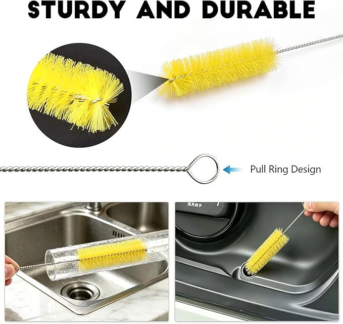 2PCS Flexible Long Drain Brush, 78 Inch Nylon Stainless Steel Tube Cleaning Brush, Slim Long Hose Pipe Cleaning Tool for Auto Sunroof Drain Hole