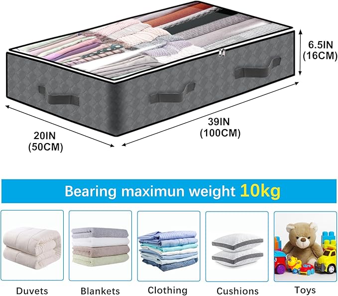2 Pack Under Bed Storage, 90L Collapsible Closet Containers Organizers and Under Bed Storage Bins, Underbed Storage Bags for Wrapping Paper, Blanket