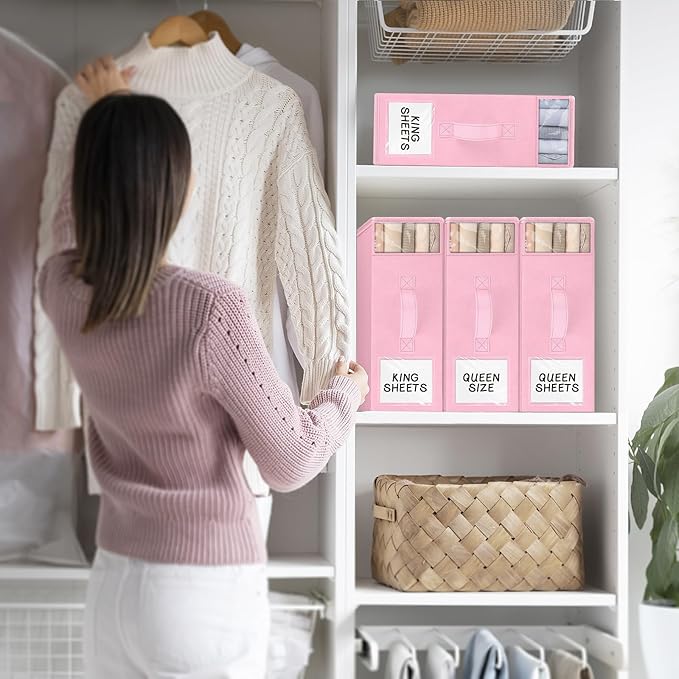 6 Pack Bed Sheet Closet Organizers and Storage, Pink