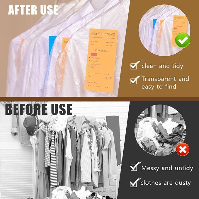 30 Pack Transparent Dust-proof Garment Covers Clear Clothes Covers for Hanging