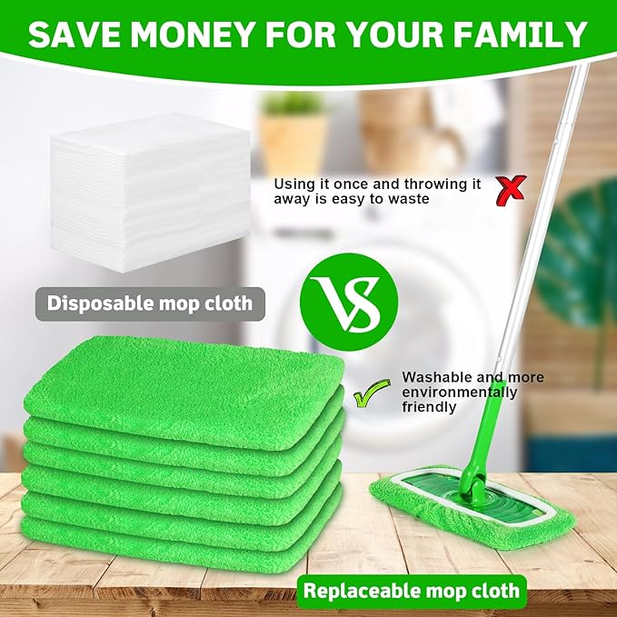 6 Pack Reusable Microfiber Mop Pads Compatible with Swiffer Sweeper Mop, Dry Sweeping Cloths & Wet Mopping Cloths, Washable Wet Pads Refill for Hardwood Surface Floor Cleaning