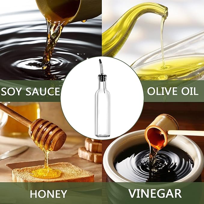 Gusnilo Olive Oil Dispenser 8 Oz, Oil Vinegar Cruet, Square Tall Glass Bottle W/Stainless Steel Pourer Spout & Stainless Steel Funnel SET OF 250 ML