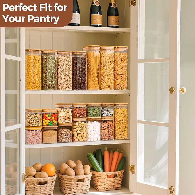 ComSaf 0.6 Qt Glass Food Storage Jars Set of 6, Clear Storage Containers with Airtight Lids, Pantry Organization Jar, Spice Jar, Blooming Tea