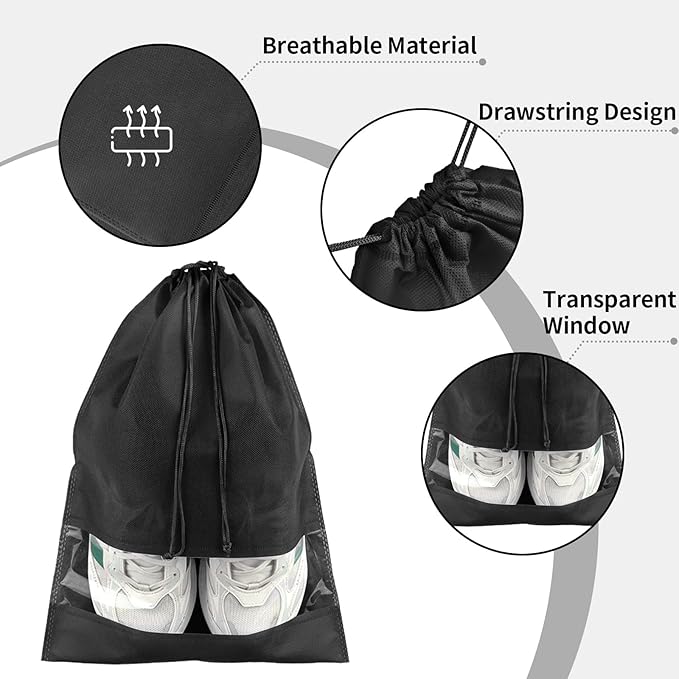 20 Pack Shoe Bags for Travel, 20, Black